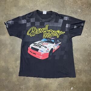 Vintage 90s Darrell Waltrip Black Faded Nascar AOP T-Shirt